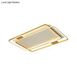 Minimalist Led Ceiling Lamp In Gold: Double Square/Rectangle Flush Mount | Warm & White Light