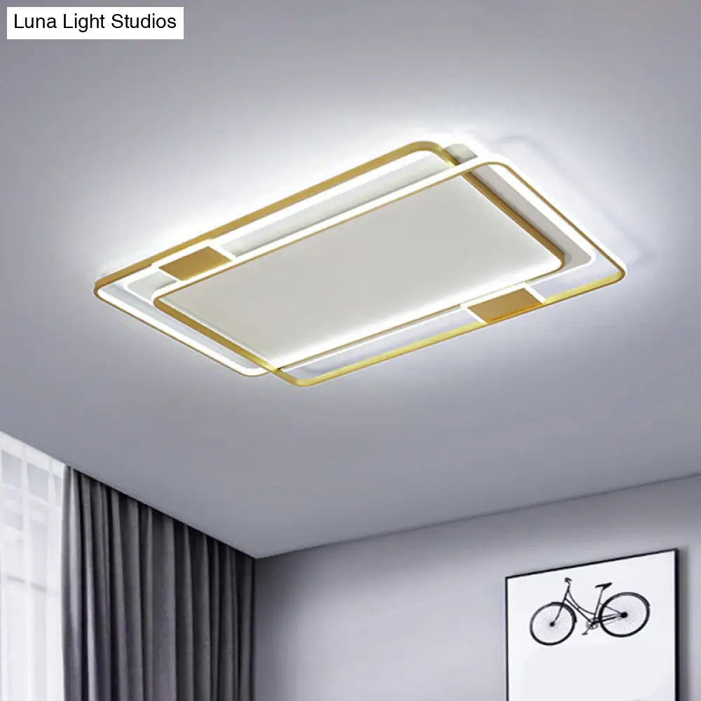 Minimalist Led Ceiling Lamp In Gold: Double Square/Rectangle Flush Mount | Warm & White Light