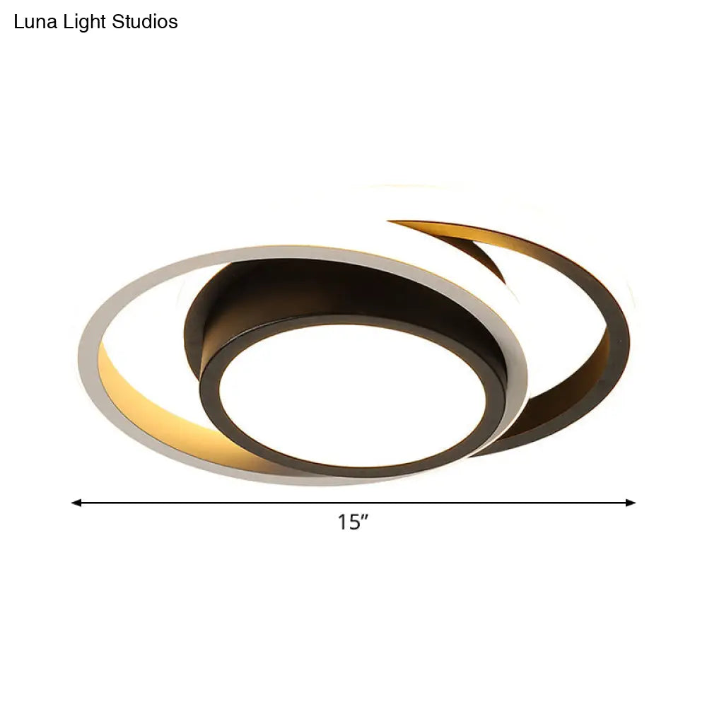 Minimalist Led Ceiling Light Black-White With Dual Circle Guard And Warm/White