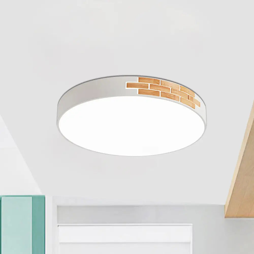 Minimalist Led Ceiling Light Fixture In White & Wood Flush Mount Choice Of 16’ 19.5’ Or 23.5’ Dia /