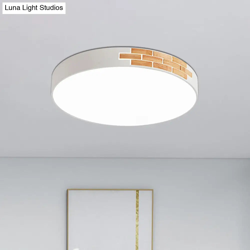 Minimalist Led Ceiling Light Fixture In White & Wood Flush Mount Choice Of 16’ 19.5’ Or 23.5’ Dia
