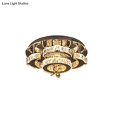Minimalist Led Chrome Ceiling Light With Bloom Faceted Crystal - Semi Flush Mount Fixture