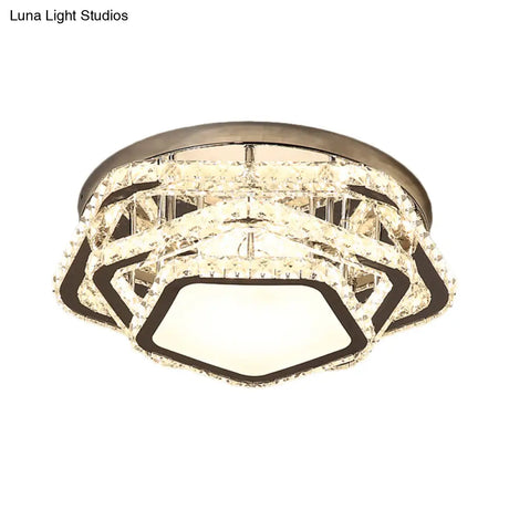 Minimalist Led Crystal Ceiling Fixture - Star Beveled Chrome Semi Flush Mount (Warm/White Light)