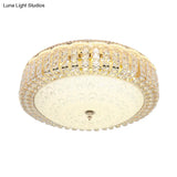 Minimalist Led Crystal Ceiling Light For Hotels - Frosted Flower Glass Shade Gold Finish
