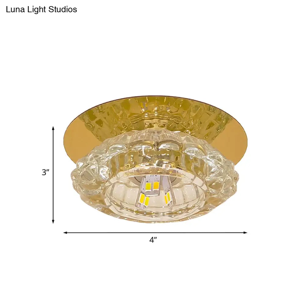 Minimalist Led Crystal Flush Light Fixture For Corridors - Flower Clear Faceted Ceiling Lamp