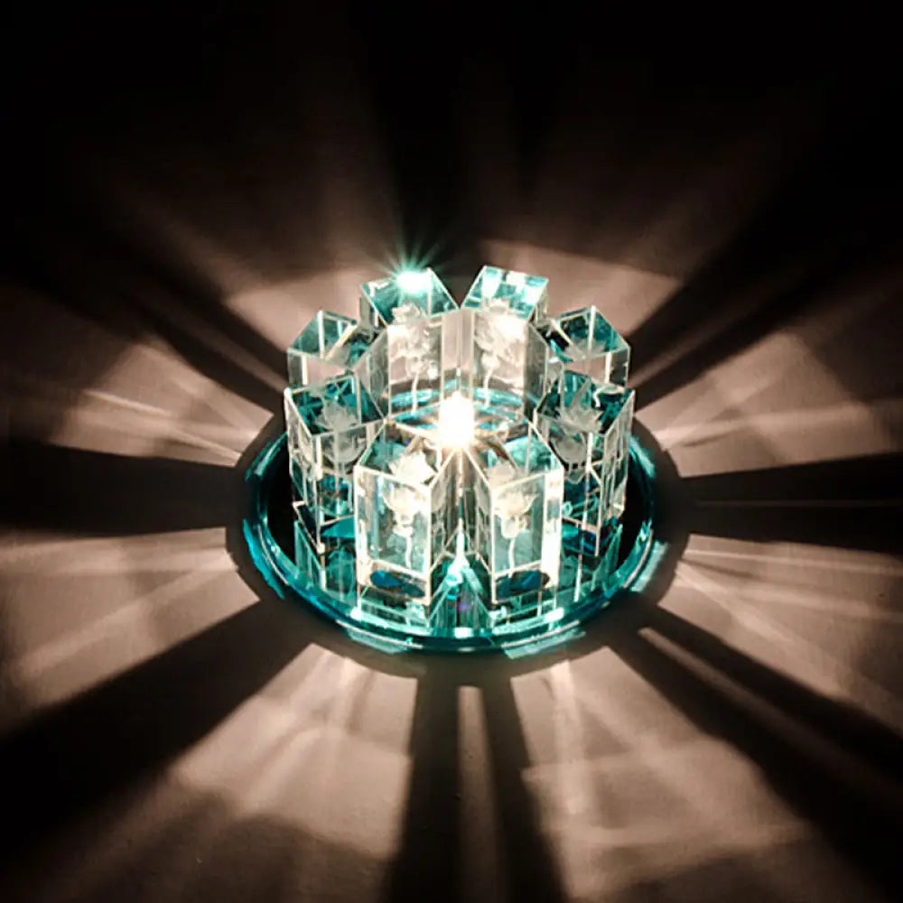 Minimalist Led Crystal Flush Mount Light: Blossom Shade Corridor Fixture Blue
