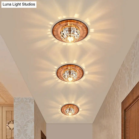 Minimalist Led Crystal Round Flush Mount Lighting For Corridor Spaces