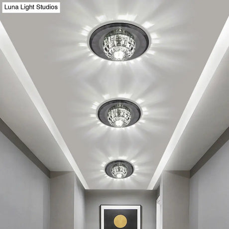 Minimalist Led Crystal Round Flush Mount Lighting For Corridor Spaces