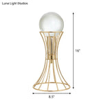 Minimalist Led Crystal Sphere Desk Lamp With Gold Hourglass Cage Metallic Base