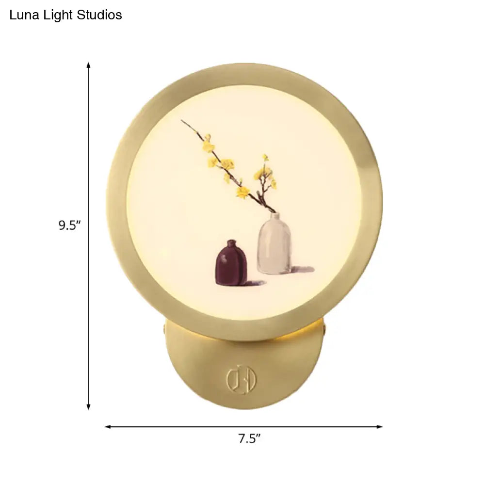 Minimalist Led Flower Pot Wall Lamp In Gold - Acrylic Bedside Lighting Fixture
