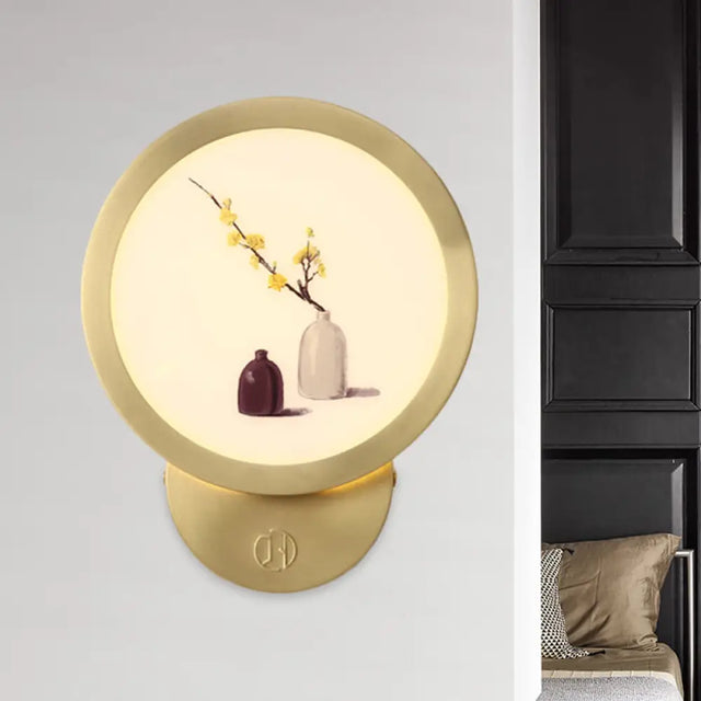 Minimalist Led Flower Pot Wall Lamp In Gold - Acrylic Bedside Lighting Fixture