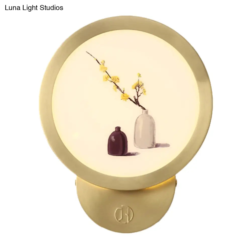 Minimalist Led Flower Pot Wall Lamp In Gold - Acrylic Bedside Lighting Fixture