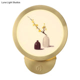 Minimalist Led Flower Pot Wall Lamp In Gold - Acrylic Bedside Lighting Fixture