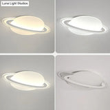 Minimalist Led Flush Lamp For Kids Bedroom: Ringed Planet Ceiling Light In White / 12 Third Gear