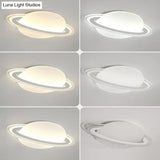 Minimalist Led Flush Lamp For Kids Bedroom: Ringed Planet Ceiling Light In White / 12 Remote Control