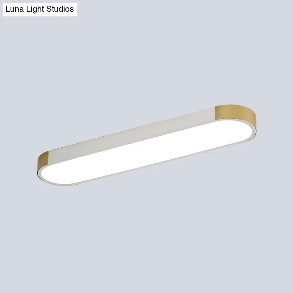 Minimalist Led Flush Light Fixture In White/Gold Or Black/Gold Slim Rectangle Design