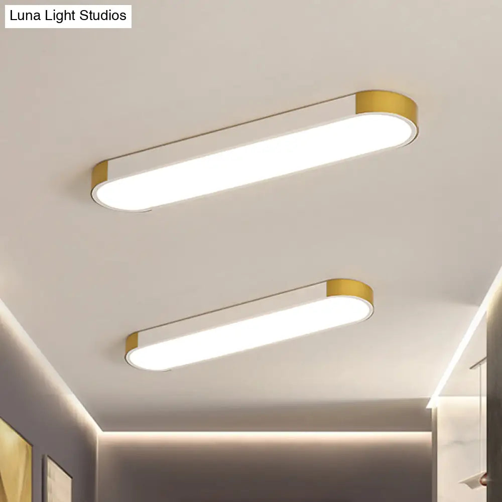 Minimalist Led Flush Light Fixture In White/Gold Or Black/Gold Slim Rectangle Design