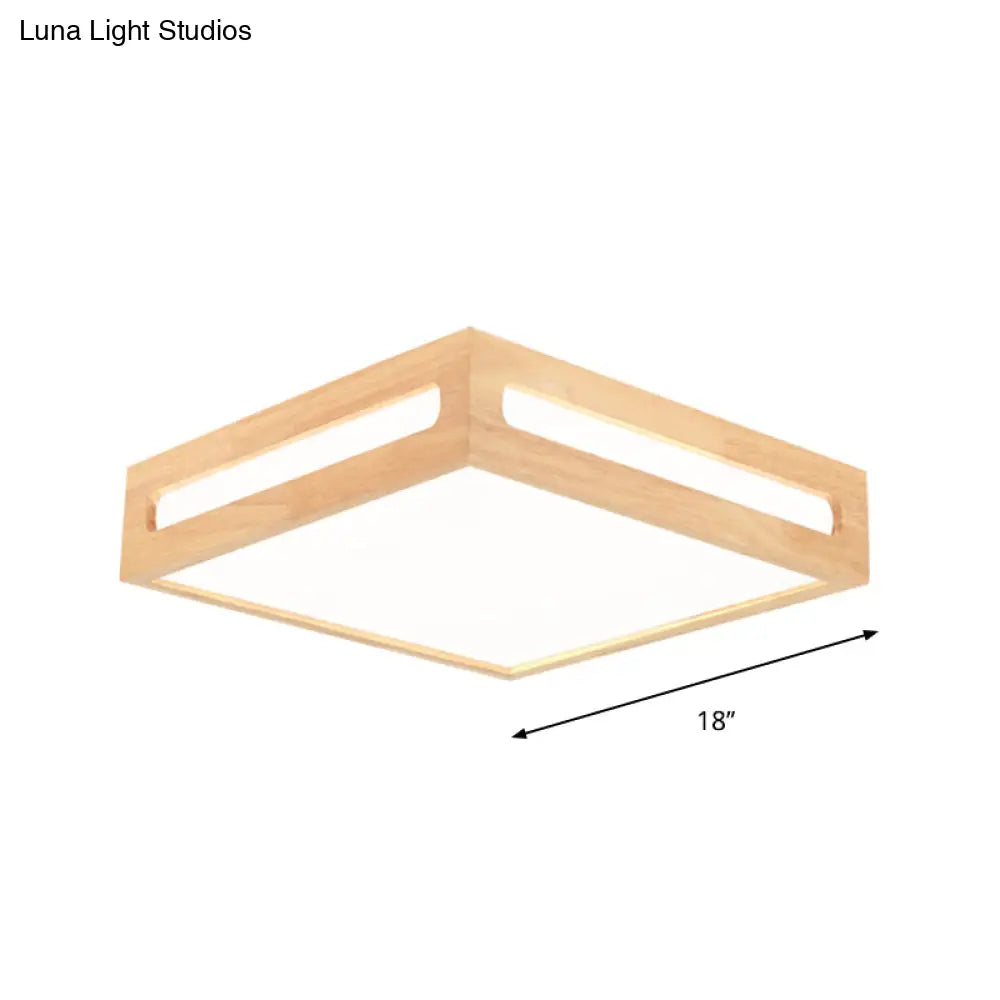 Minimalist Led Flush Light With Acrylic Shade And Natural Wood Square Box Ceiling Lighting In