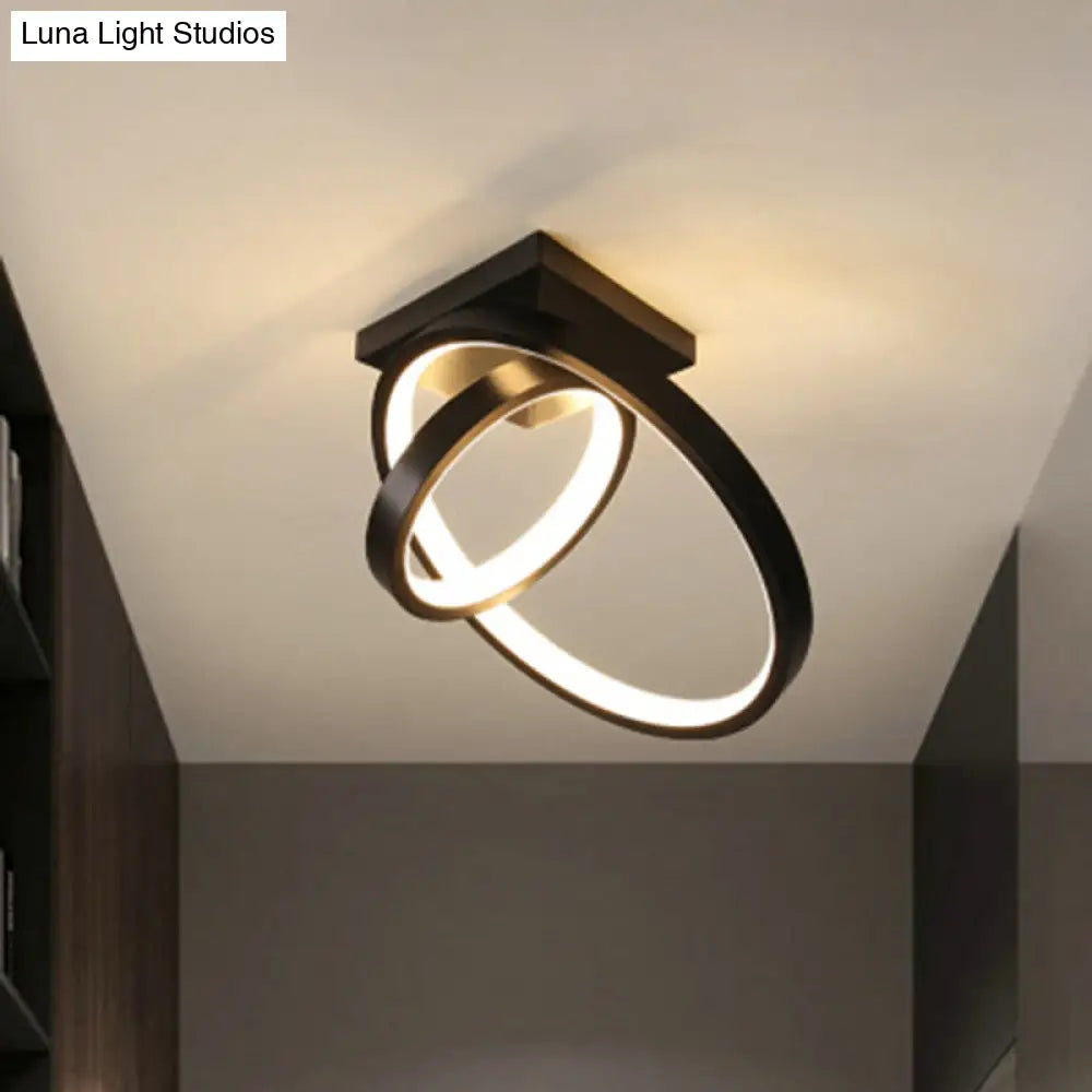 Minimalist Led Flush Light With Dual Rings - Ceiling Mount Warm/White Black/White