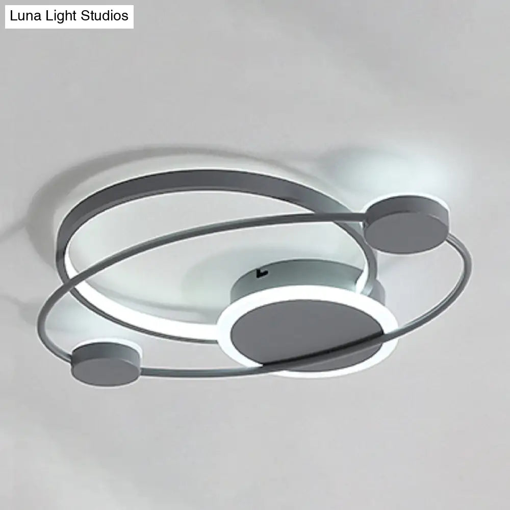 Minimalist Led Flush Mount Ceiling Lamp - Wide Grey Ring | Bedroom Lighting Solution