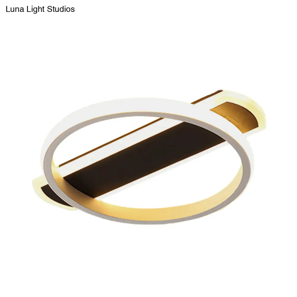 Minimalist Led Flush Mount Ceiling Light In Black/White With Arc Rectangular Canopy And Warm/White