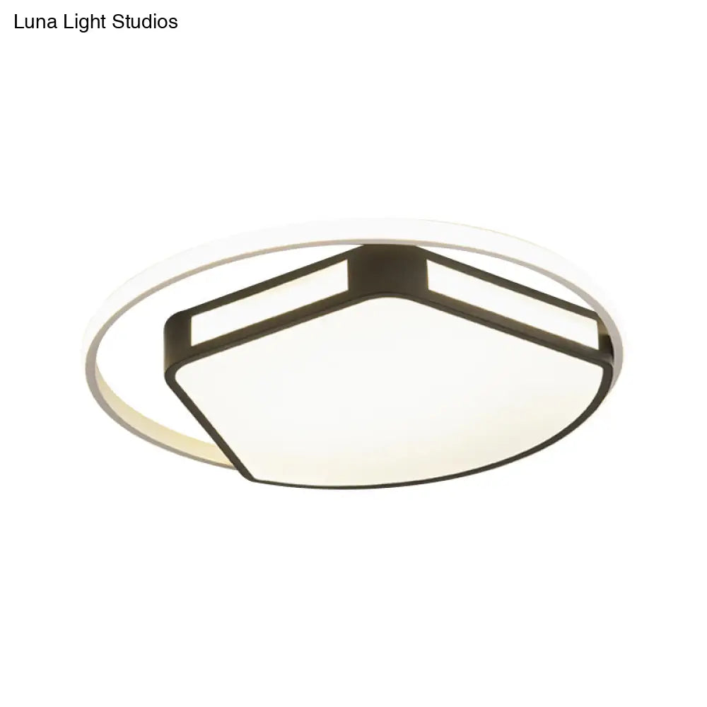 Minimalist Led Flush Mount Ceiling Light In White/Black 16’/19.5’ Round/Square For Bedroom