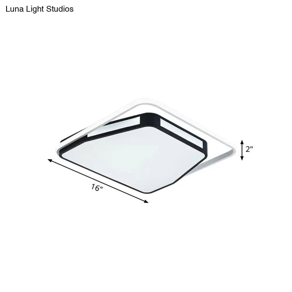 Minimalist Led Flush Mount Ceiling Light In White/Black 16’/19.5’ Round/Square For Bedroom