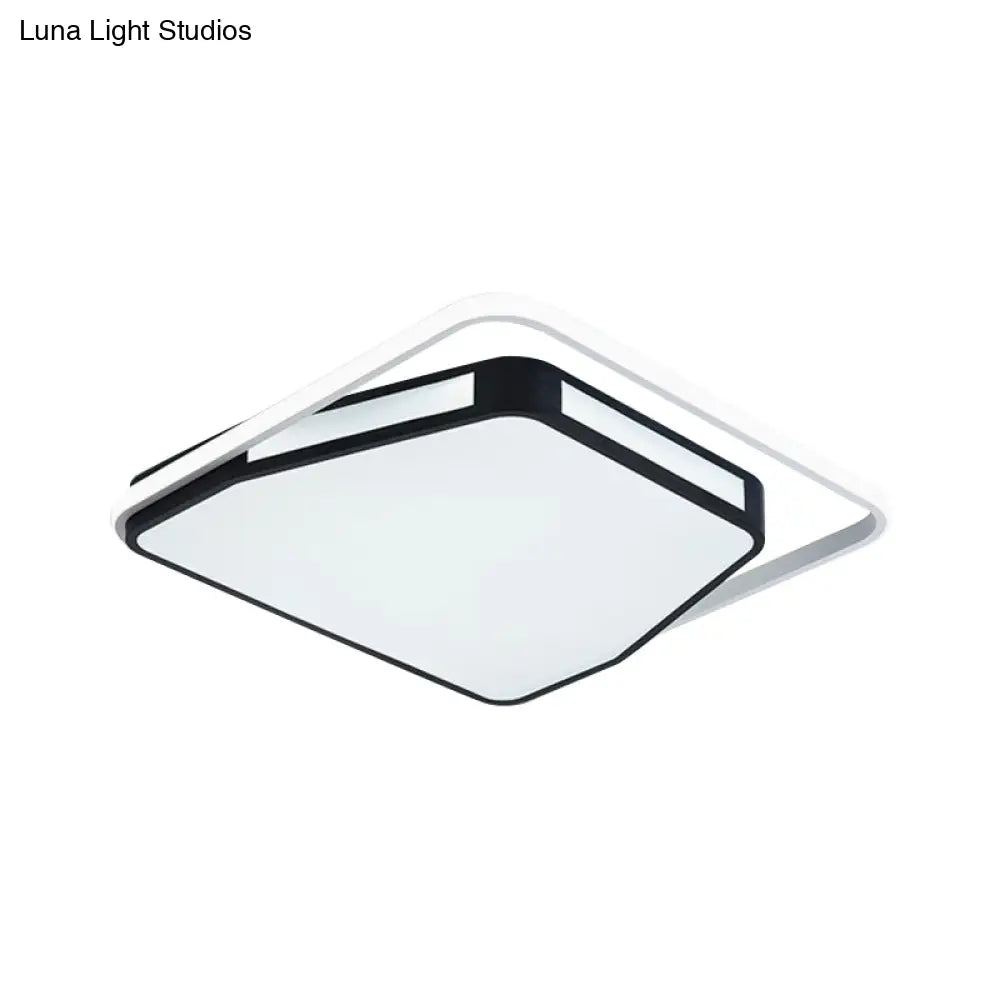 Minimalist Led Flush Mount Ceiling Light In White/Black 16’/19.5’ Round/Square For Bedroom