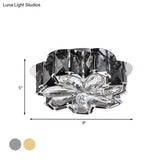 Minimalist Led Flush Mounted Ceiling Light With Flower Smoke/Amber Crystal Shade