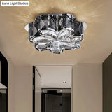 Minimalist Led Flush Mounted Ceiling Light With Flower Smoke/Amber Crystal Shade