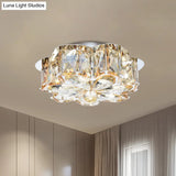 Minimalist Led Flush Mounted Ceiling Light With Flower Smoke/Amber Crystal Shade