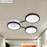 Minimalist Led Flushmount Lamp: Acrylic 3 - Ring Black Flush Mounted Ceiling Light In Warm/White