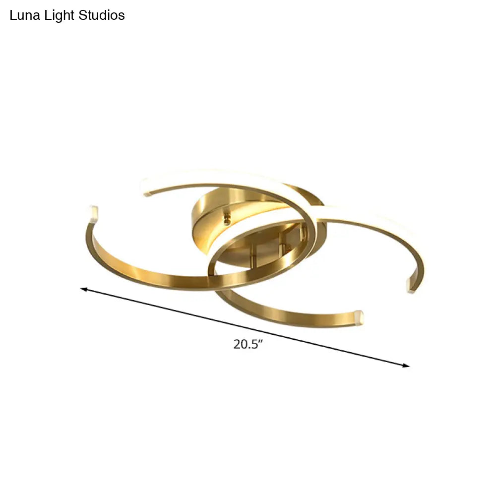 Minimalist Led Gold Flush Mount Ceiling Light For Bedroom - Acrylic Dual C - Shape Flushmount