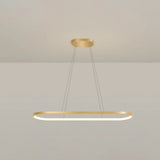 Minimalist Led Gold Plated Pendant Light Fixture For Table - Metal Oblong Design / 27.5 Remote