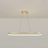 Minimalist Led Gold Plated Pendant Light Fixture For Table - Metal Oblong Design / 35.5 Remote