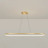 Minimalist Led Gold Plated Pendant Light Fixture For Table - Metal Oblong Design / 47 Remote Control