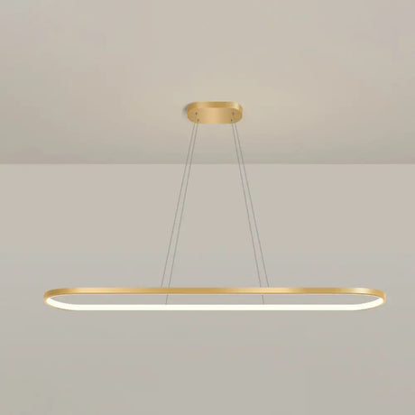 Minimalist Led Gold Plated Pendant Light Fixture For Table - Metal Oblong Design / 47 Remote Control