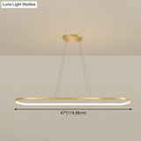 Minimalist Led Gold Plated Pendant Light Fixture For Table - Metal Oblong Design