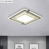 Minimalist Led Grey Flush Mount Fixture With Crystal Block Detail - Metal Square Flushmount Lighting