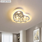 Minimalist Led Heart Ceiling Light In White With Crystal Orb - 16’/19.5’ Acrylic Flush Fixture