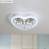 Minimalist Led Heart Ceiling Light In White With Crystal Orb - 16’/19.5’ Acrylic Flush Fixture