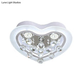 Minimalist Led Heart Ceiling Light In White With Crystal Orb - 16’/19.5’ Acrylic Flush Fixture