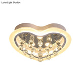 Minimalist Led Heart Ceiling Light In White With Crystal Orb - 16’/19.5’ Acrylic Flush Fixture