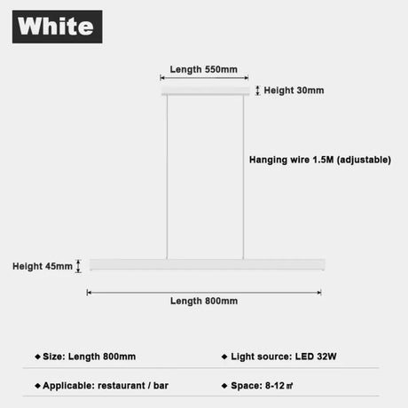 Minimalist Led Long Bar Pendant Light for Dining Room Kitchen 80cm 1 / Cold White pendant Light