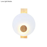 Minimalist Led Metal Disk Wall Light Fixture With Wood Backplate - Black/Grey/White