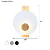 Minimalist Led Metal Disk Wall Light Fixture With Wood Backplate - Black/Grey/White