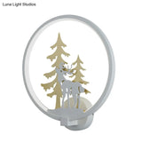 Minimalist Led Metal Wall Light Fixture With Black/White Deer And Tree Mural - Warm/White Lighting