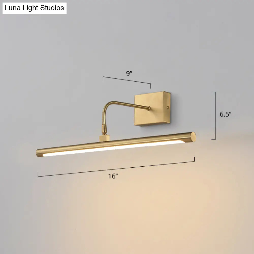 Minimalist Led Mirror Light With Pivot Joint - Acrylic Tubular Vanity Wall Sconce In Brass