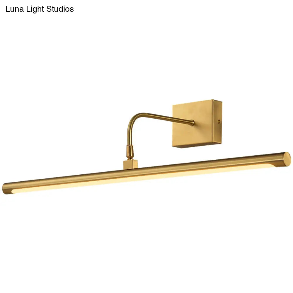 Minimalist Led Mirror Light With Pivot Joint - Acrylic Tubular Vanity Wall Sconce In Brass