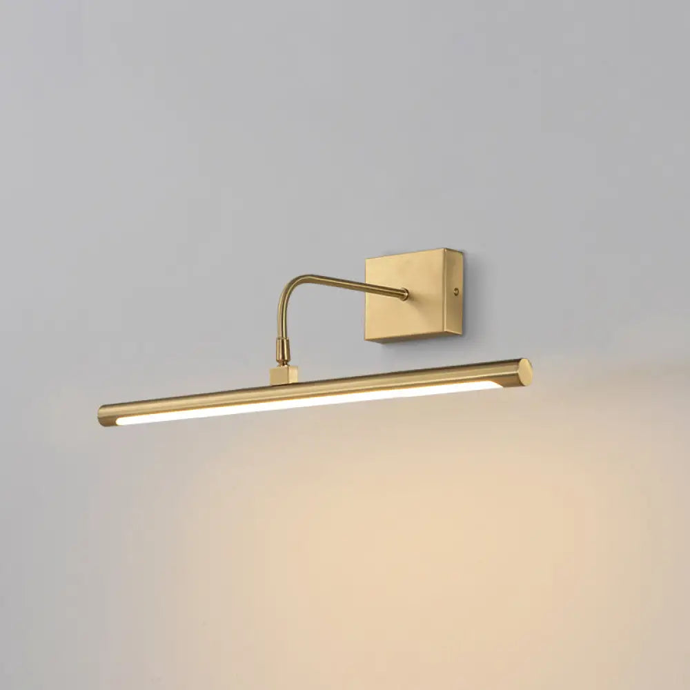 Minimalist Led Mirror Light With Pivot Joint - Acrylic Tubular Vanity Wall Sconce In Brass / 16